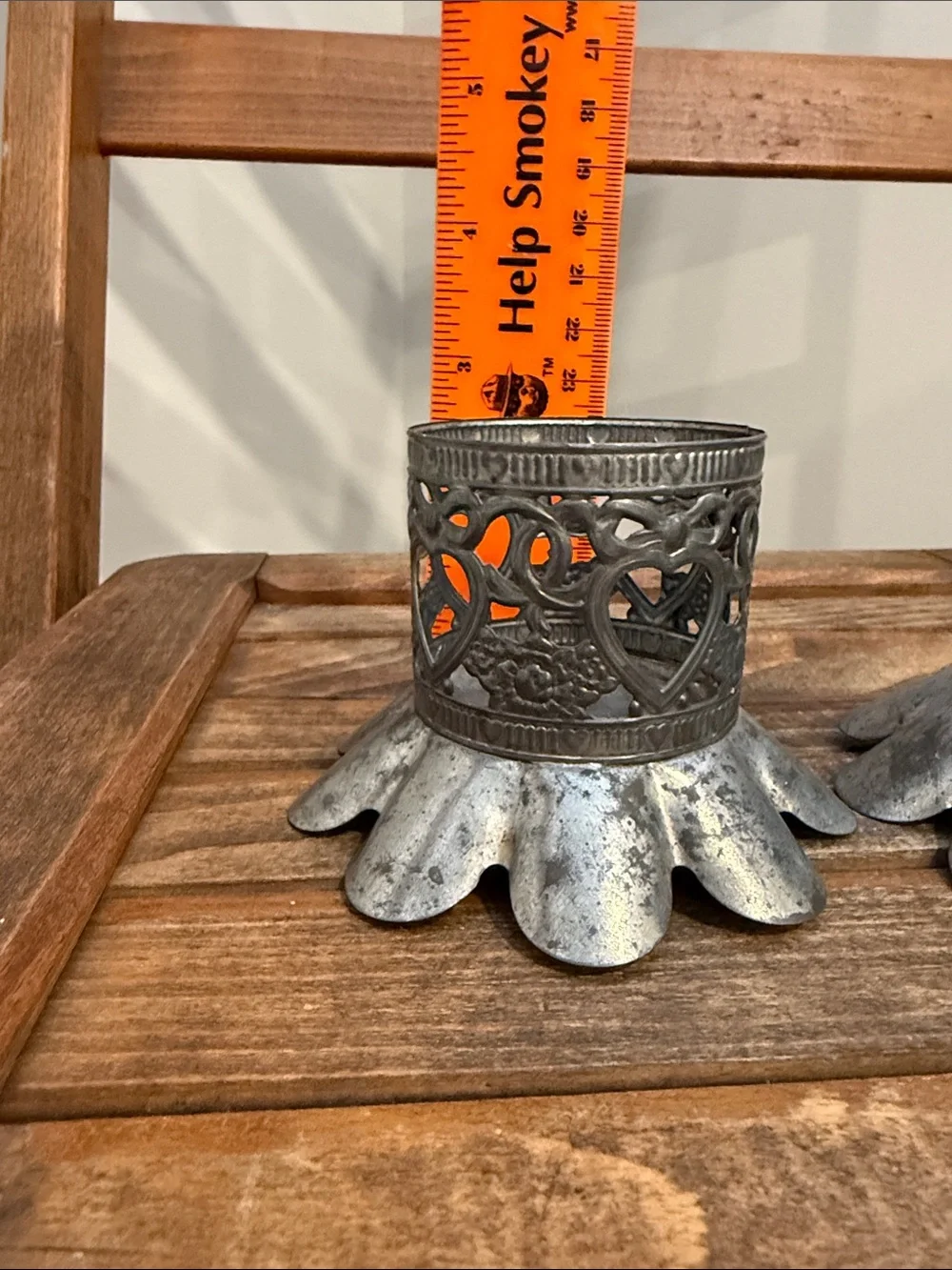 Vintage Metal Heart Candle Holders Pair Ornate Floral Romantic Decor Votive